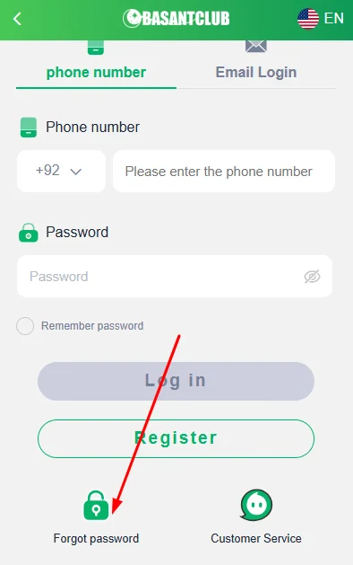 Tap the forgot password option